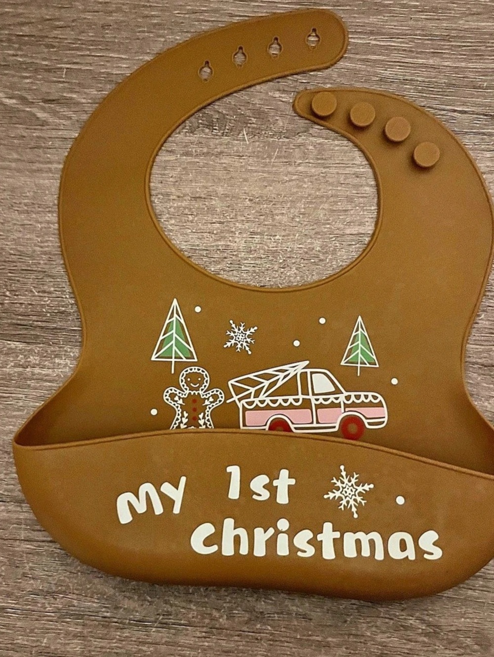 Parent's Choice Silicone Baby Bib Holiday Print Set Brown & Cream